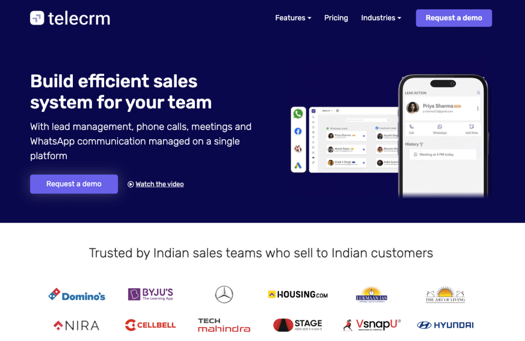 Telecrm homepage overview